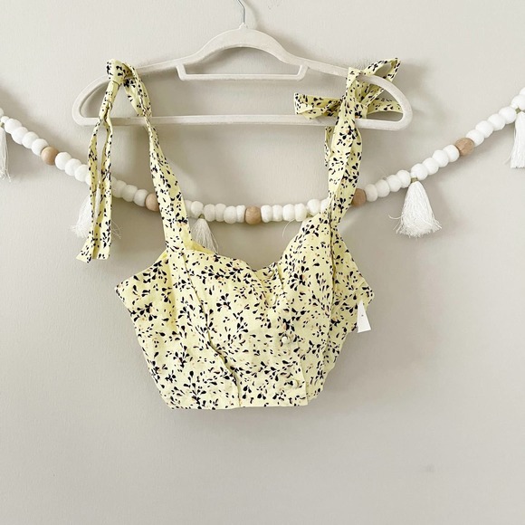 NEW Nicholas Floral Print Wylda Tie Strap Crop Top Women's Size 4  Yellow - Picture 1 of 3